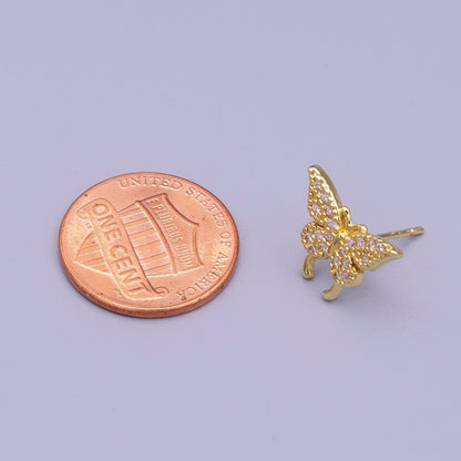 16K Gold Filled Butterfly Mariposa Wings Micro Paved CZ Stud Earrings | AD1525
