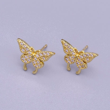16K Gold Filled Butterfly Mariposa Wings Micro Paved CZ Stud Earrings | AD1525