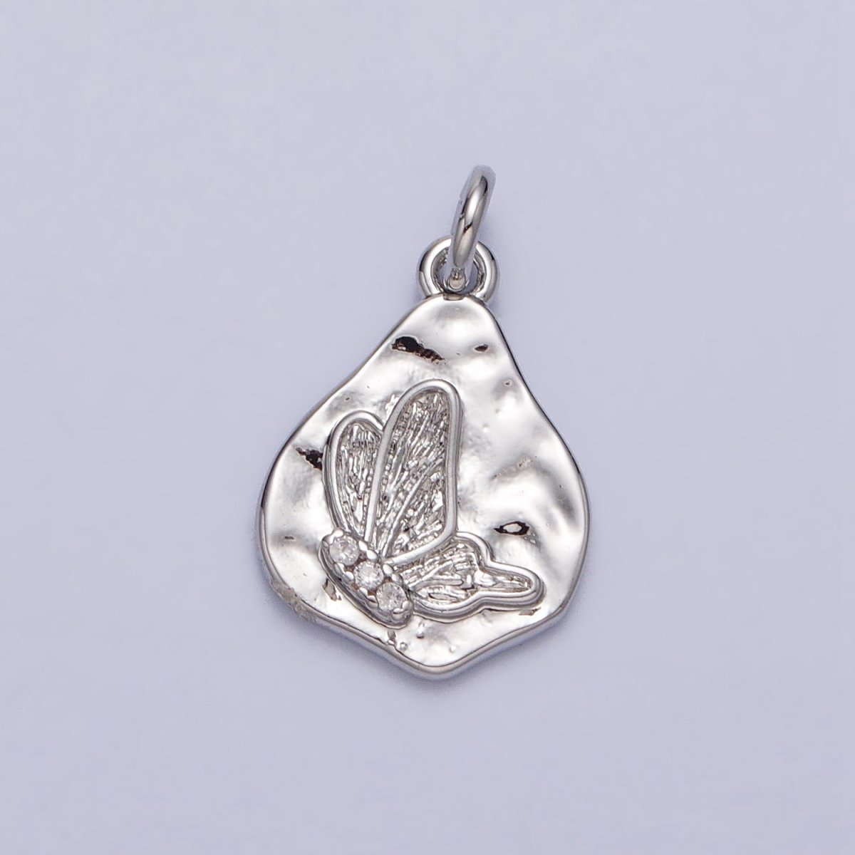 16K Gold Filled Butterfly Micro Paved CZ Abstract Hammered Charm in Gold &amp; Silver | AC296