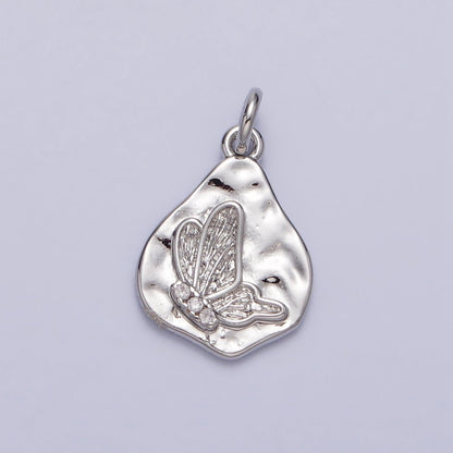 16K Gold Filled Butterfly Micro Paved CZ Abstract Hammered Charm in Gold &amp; Silver | AC296