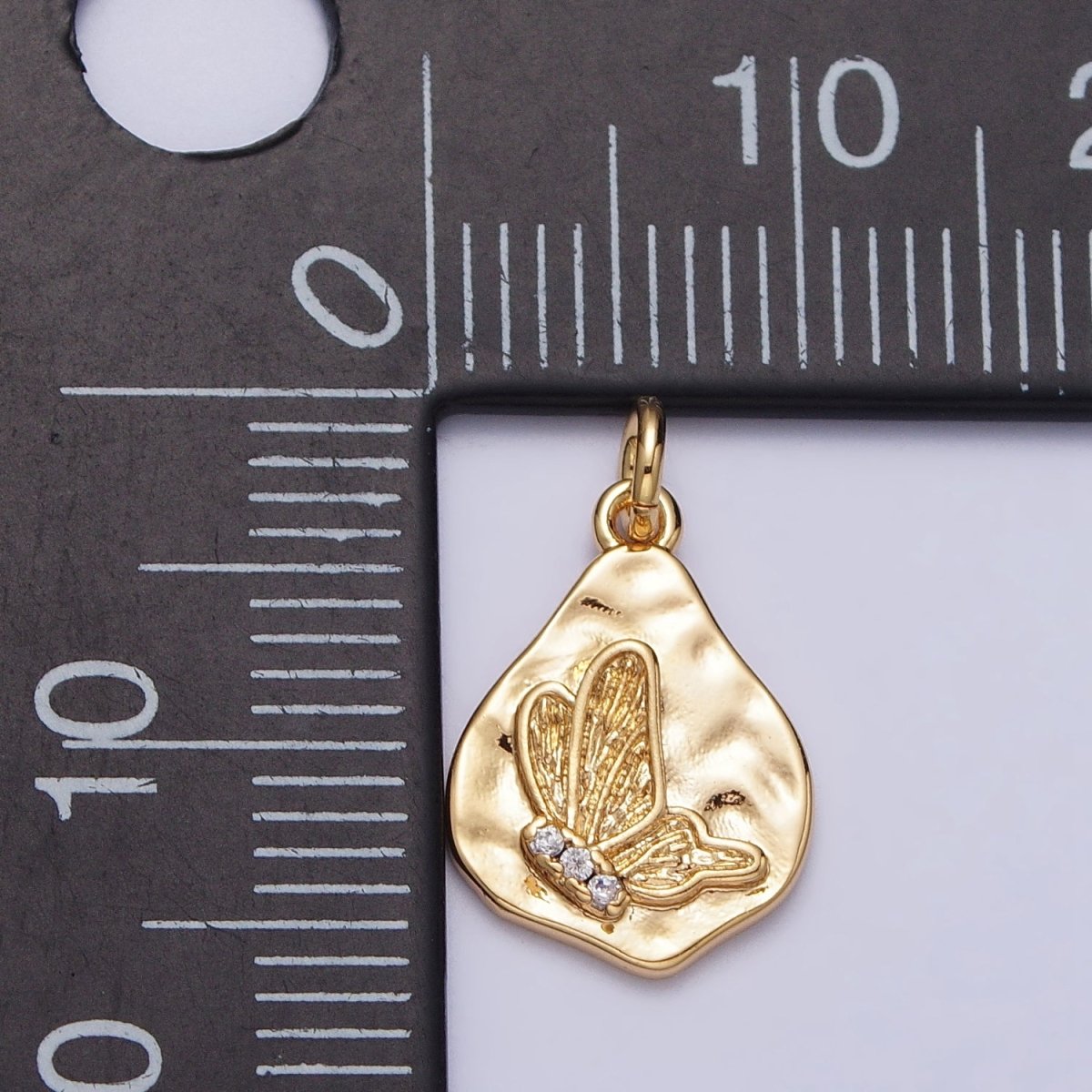 16K Gold Filled Butterfly Micro Paved CZ Abstract Hammered Charm in Gold &amp; Silver | AC296