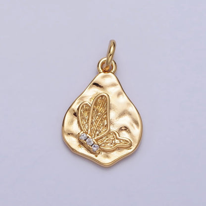 16K Gold Filled Butterfly Micro Paved CZ Abstract Hammered Charm in Gold &amp; Silver | AC296