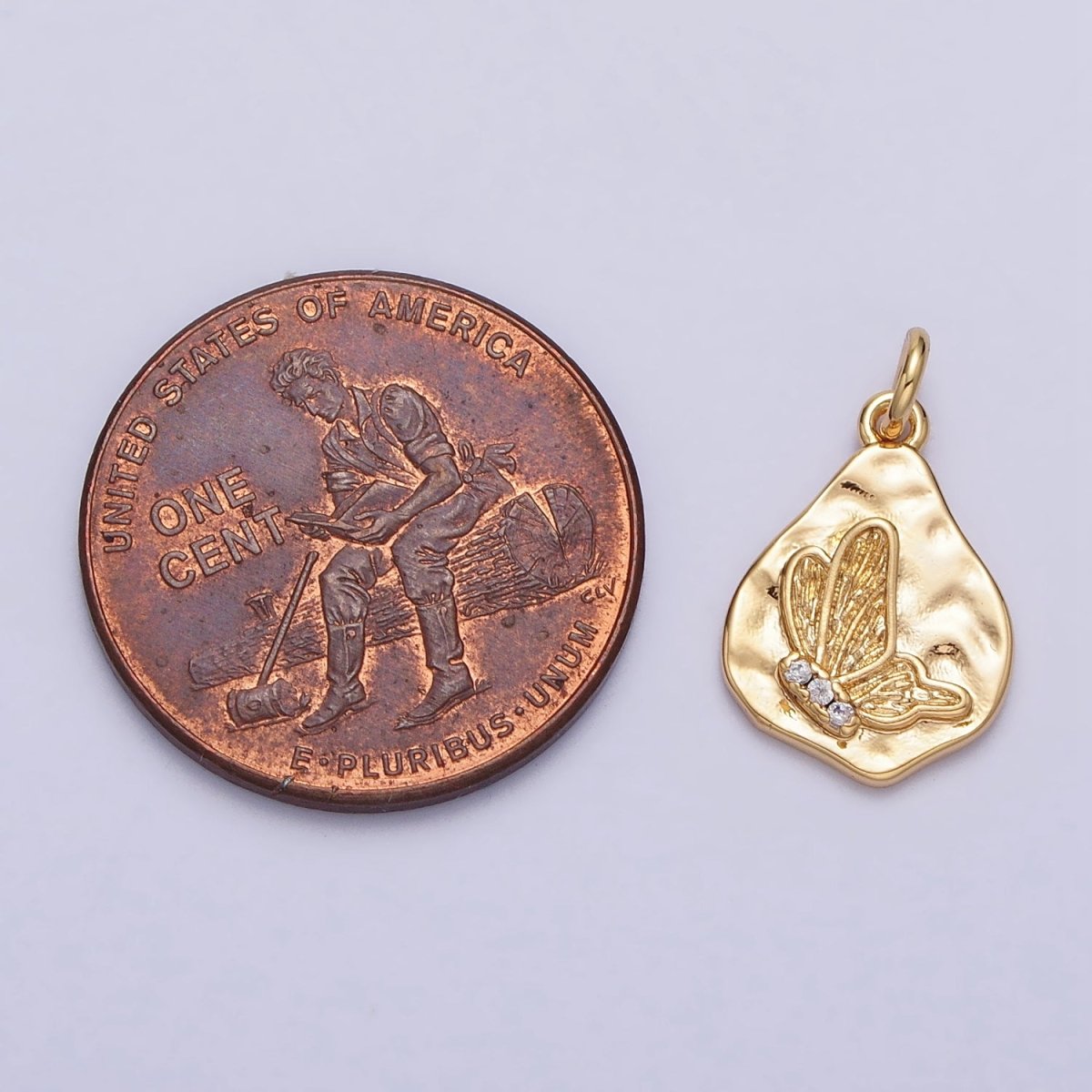 16K Gold Filled Butterfly Micro Paved CZ Abstract Hammered Charm in Gold &amp; Silver | AC296