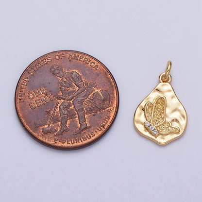 16K Gold Filled Butterfly Micro Paved CZ Abstract Hammered Charm in Gold &amp; Silver | AC296