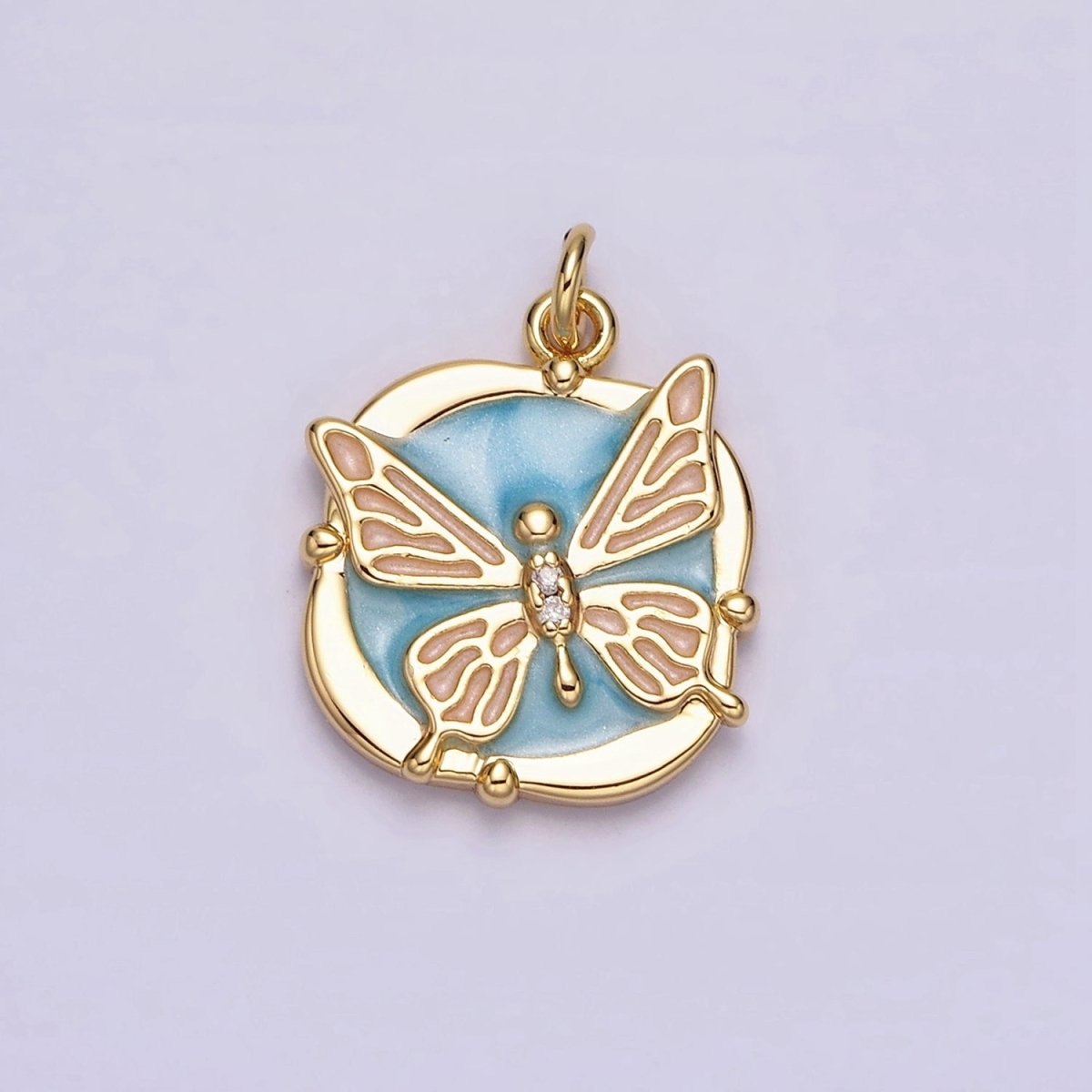 16K Gold Filled Butterfly White, Pink, Blue Sparkly Enamel Round Square Charm in Gold &amp; Silver | AC1549 - AC1554