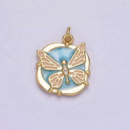 16K Gold Filled Butterfly White, Pink, Blue Sparkly Enamel Round Square Charm in Gold &amp; Silver | AC1549 - AC1554