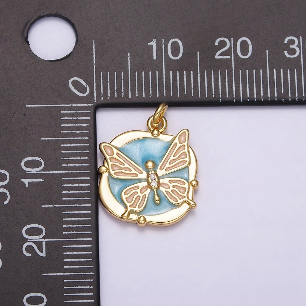 16K Gold Filled Butterfly White, Pink, Blue Sparkly Enamel Round Square Charm in Gold &amp; Silver | AC1549 - AC1554