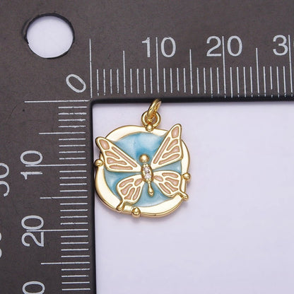 16K Gold Filled Butterfly White, Pink, Blue Sparkly Enamel Round Square Charm in Gold &amp; Silver | AC1549 - AC1554