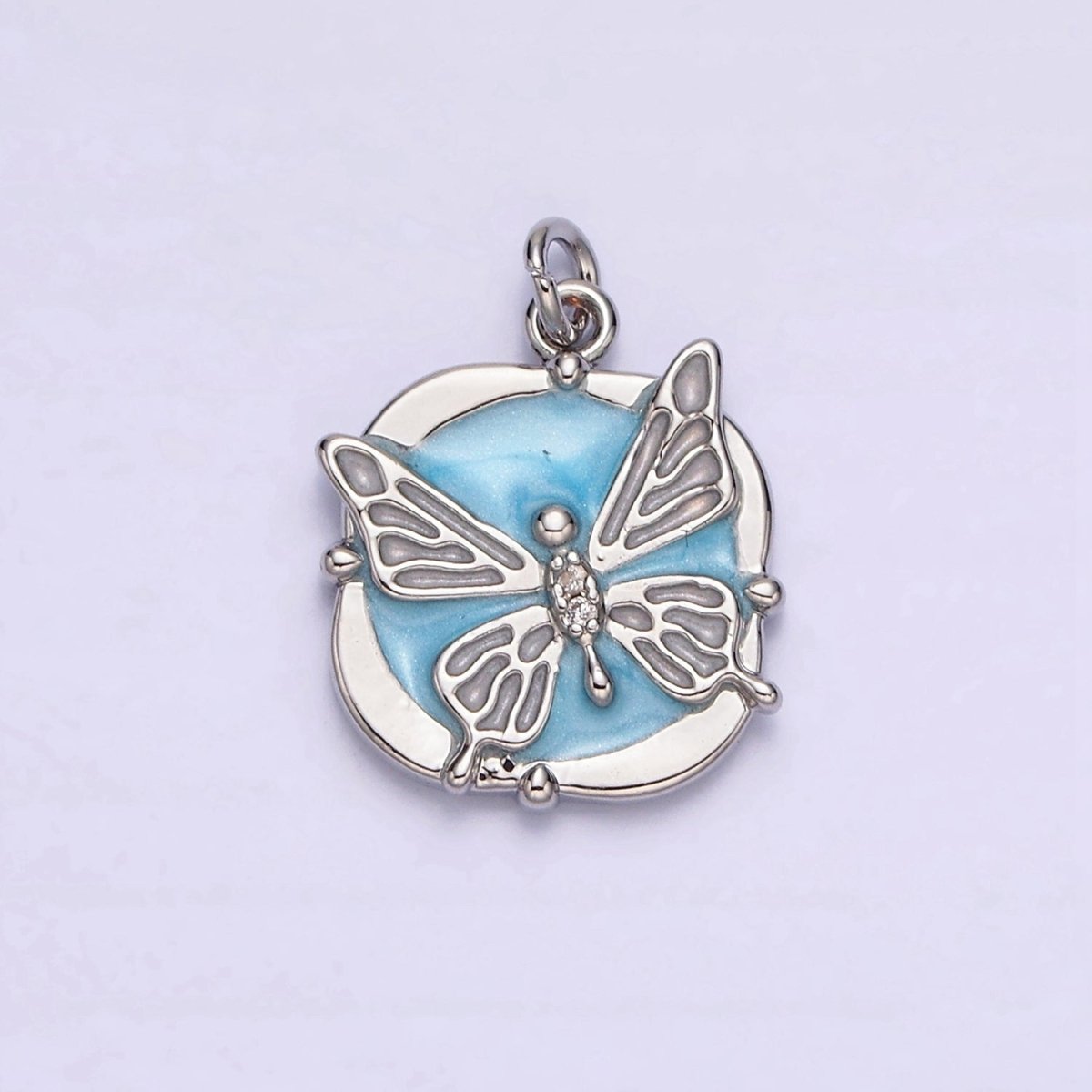 16K Gold Filled Butterfly White, Pink, Blue Sparkly Enamel Round Square Charm in Gold &amp; Silver | AC1549 - AC1554