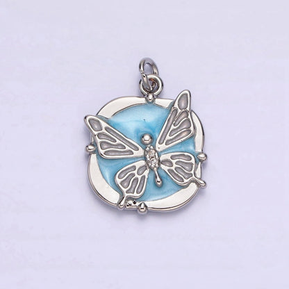 16K Gold Filled Butterfly White, Pink, Blue Sparkly Enamel Round Square Charm in Gold &amp; Silver | AC1549 - AC1554
