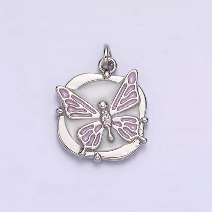 16K Gold Filled Butterfly White, Pink, Blue Sparkly Enamel Round Square Charm in Gold &amp; Silver | AC1549 - AC1554