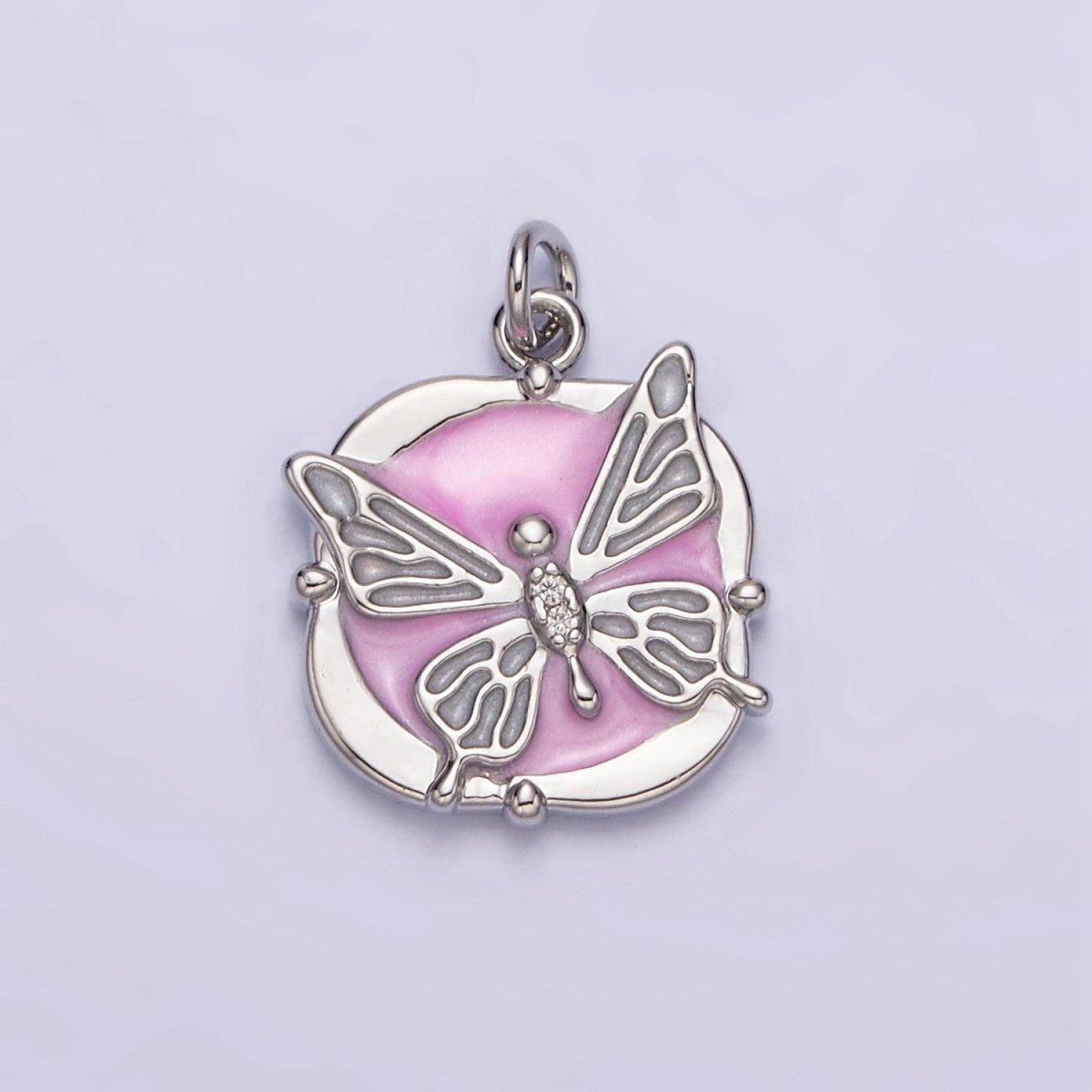 16K Gold Filled Butterfly White, Pink, Blue Sparkly Enamel Round Square Charm in Gold &amp; Silver | AC1549 - AC1554