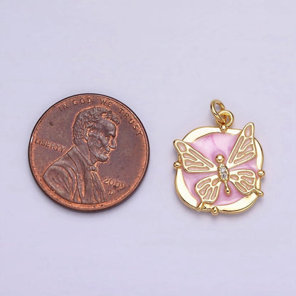 16K Gold Filled Butterfly White, Pink, Blue Sparkly Enamel Round Square Charm in Gold &amp; Silver | AC1549 - AC1554