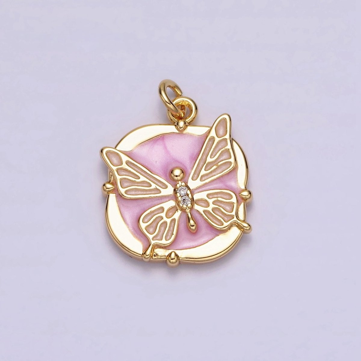16K Gold Filled Butterfly White, Pink, Blue Sparkly Enamel Round Square Charm in Gold &amp; Silver | AC1549 - AC1554