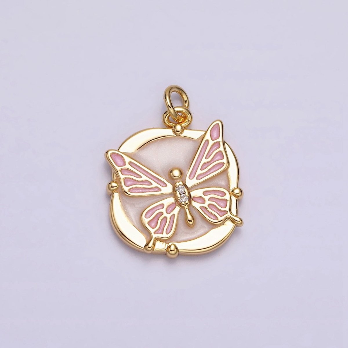 16K Gold Filled Butterfly White, Pink, Blue Sparkly Enamel Round Square Charm in Gold &amp; Silver | AC1549 - AC1554
