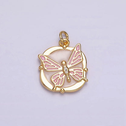 16K Gold Filled Butterfly White, Pink, Blue Sparkly Enamel Round Square Charm in Gold &amp; Silver | AC1549 - AC1554