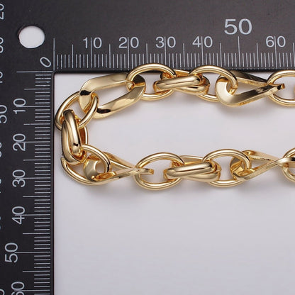 16k Gold Plated Cable Geometric Twist Link Unfinished Chain in Gold &amp; Silver | ROLL-1157 ROLL-1158 Clearance Pricing