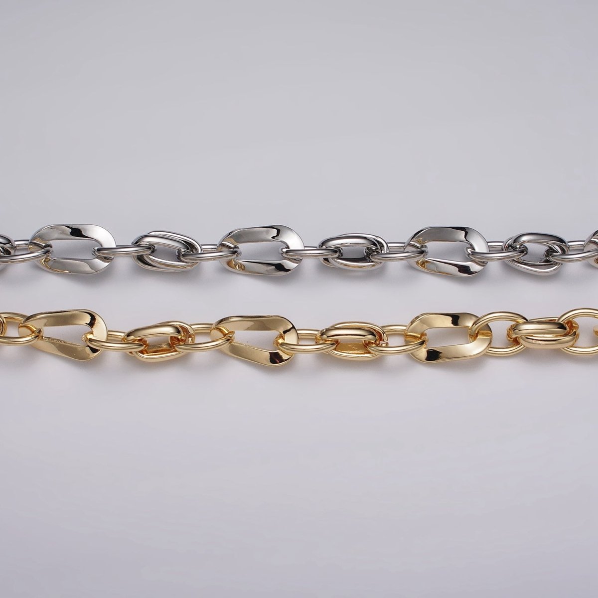16k Gold Plated Cable Geometric Twist Link Unfinished Chain in Gold &amp; Silver | ROLL-1157 ROLL-1158 Clearance Pricing