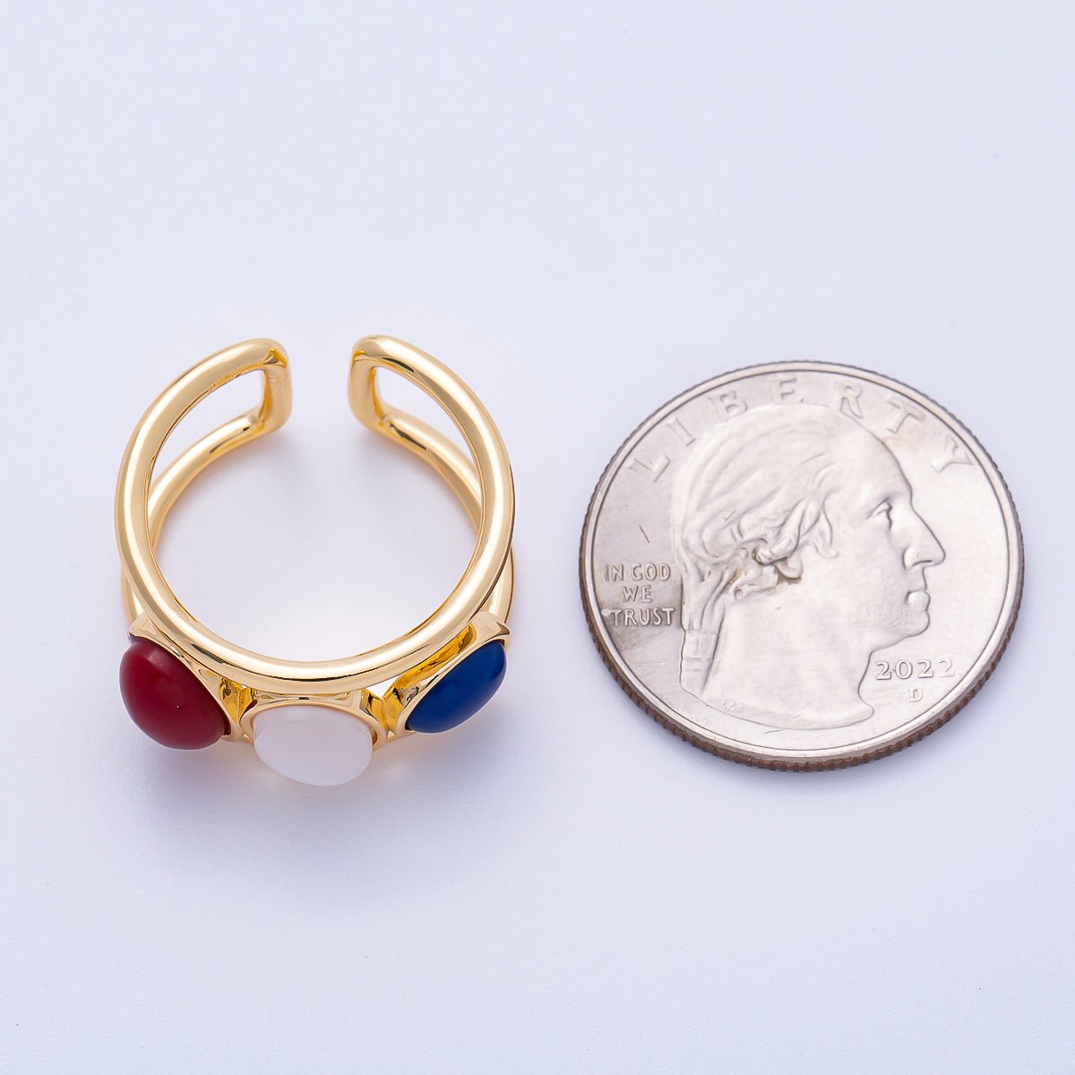 16K Gold Filled Cabochon Natural Gemstone Double Band Ring | RINGS-00062