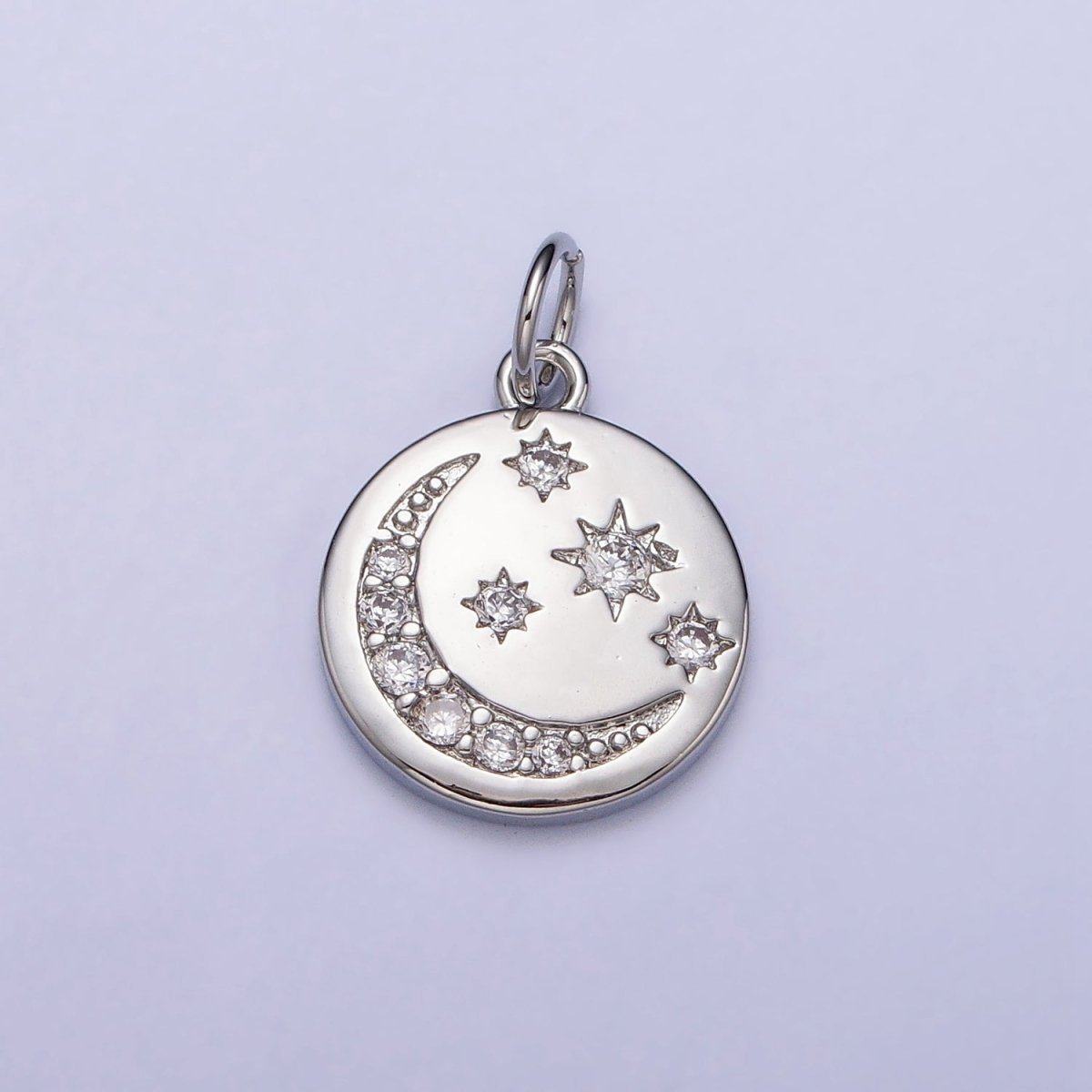 16K Gold Filled Celestial Crescent Moon Micro Paved CZ Round Charm in Gold &amp; Silver | AC1282 AC1283