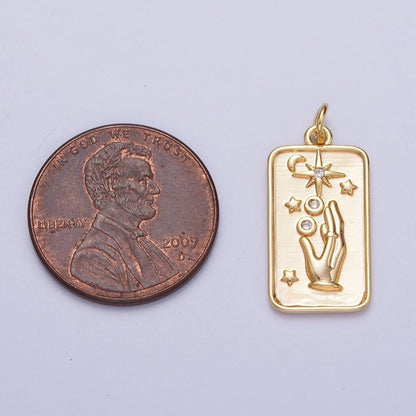 16K Gold Filled Celestial Hands Reach The Stars Tarot CZ Tag Charm | N-553