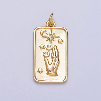 16K Gold Filled Celestial Hands Reach The Stars Tarot CZ Tag Charm | N-553