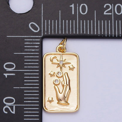 16K Gold Filled Celestial Hands Reach The Stars Tarot CZ Tag Charm | N-553