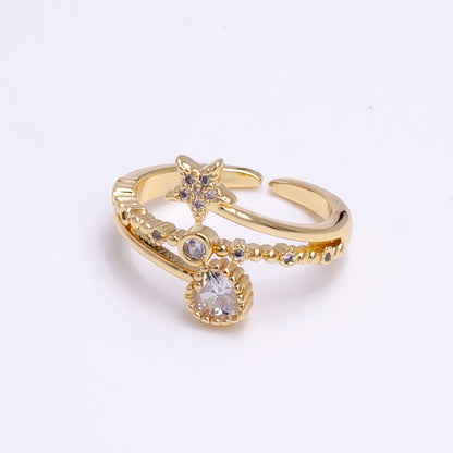 16K Gold Filled Celestial Star Clear CZ Triple Band Adjustable Ring | O-834
