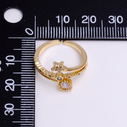 16K Gold Filled Celestial Star Clear CZ Triple Band Adjustable Ring | O-834