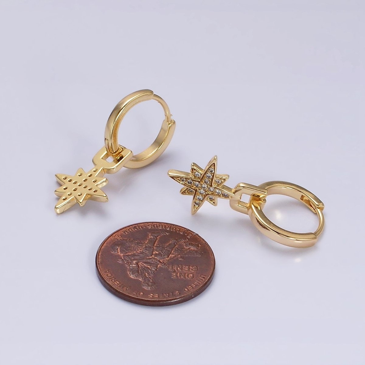 16K Gold Filled Celestial Star Micro Paved Drop Huggie Earrings in Gold | AD1263