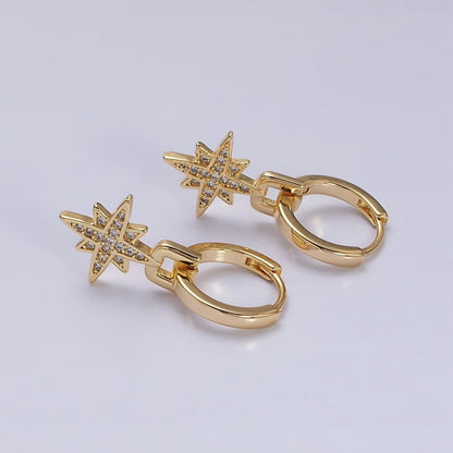 16K Gold Filled Celestial Star Micro Paved Drop Huggie Earrings in Gold | AD1263