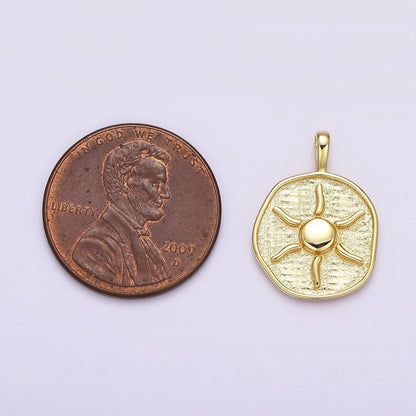 16K Gold Filled Celestial Sun Ray Round Stamped Pendant | AA630