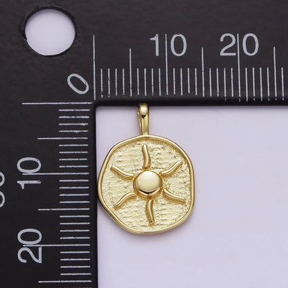 16K Gold Filled Celestial Sun Ray Round Stamped Pendant | AA630