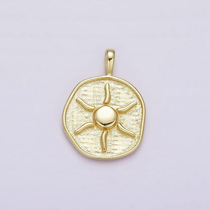 16K Gold Filled Celestial Sun Ray Round Stamped Pendant | AA630