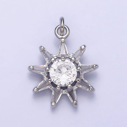 16K Gold Filled Celestial Sun Round Triangle CZ Charm in Gold &amp; Silver | AC1233 AC1234