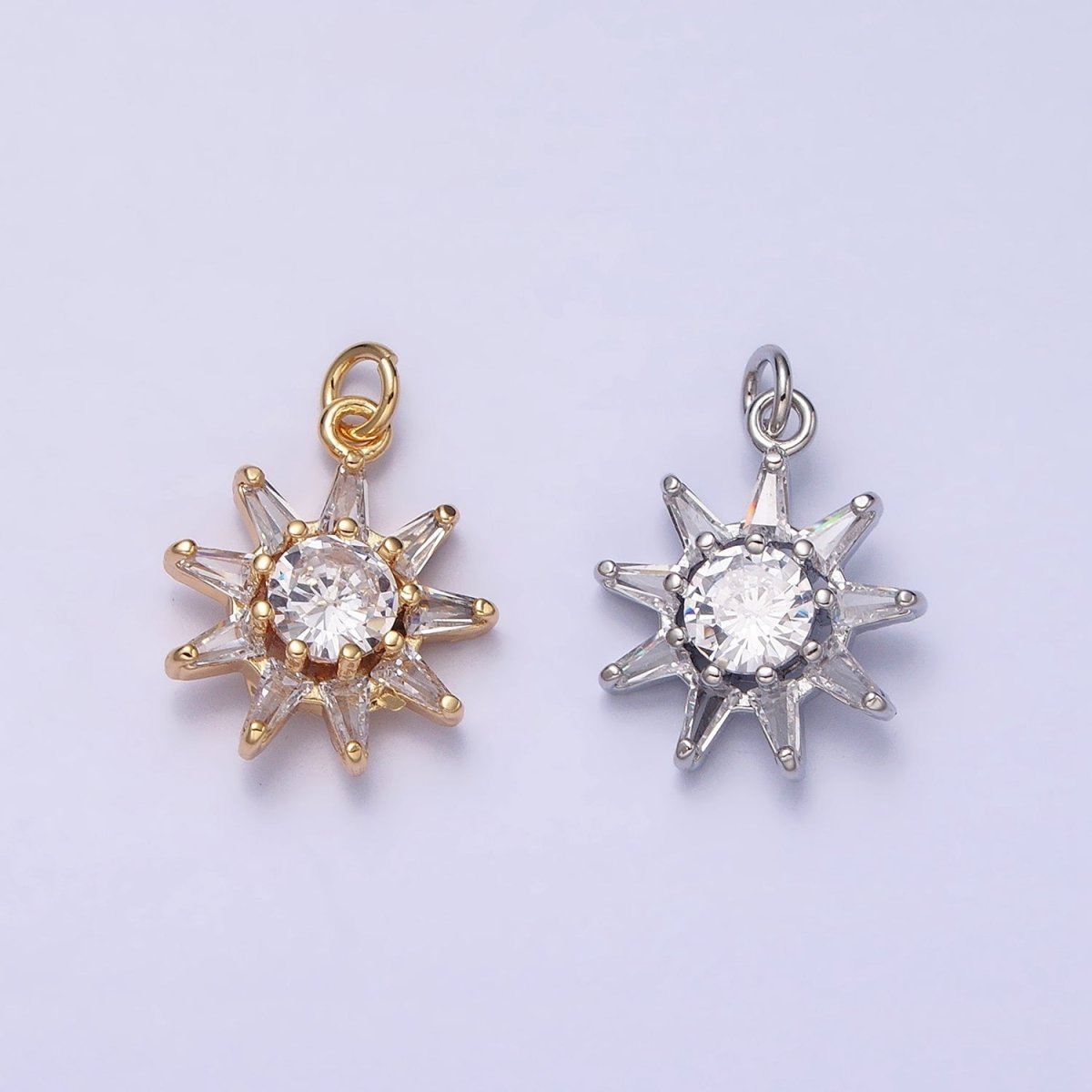 16K Gold Filled Celestial Sun Round Triangle CZ Charm in Gold &amp; Silver | AC1233 AC1234