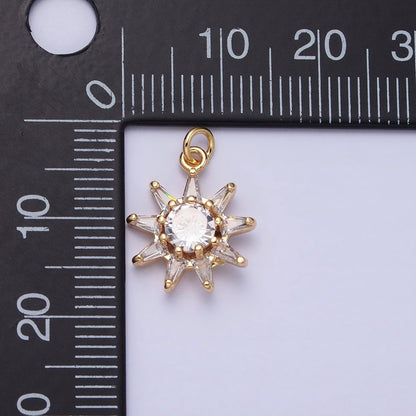 16K Gold Filled Celestial Sun Round Triangle CZ Charm in Gold &amp; Silver | AC1233 AC1234