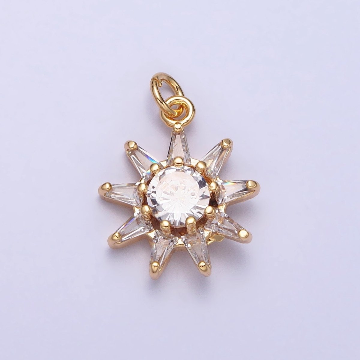 16K Gold Filled Celestial Sun Round Triangle CZ Charm in Gold &amp; Silver | AC1233 AC1234