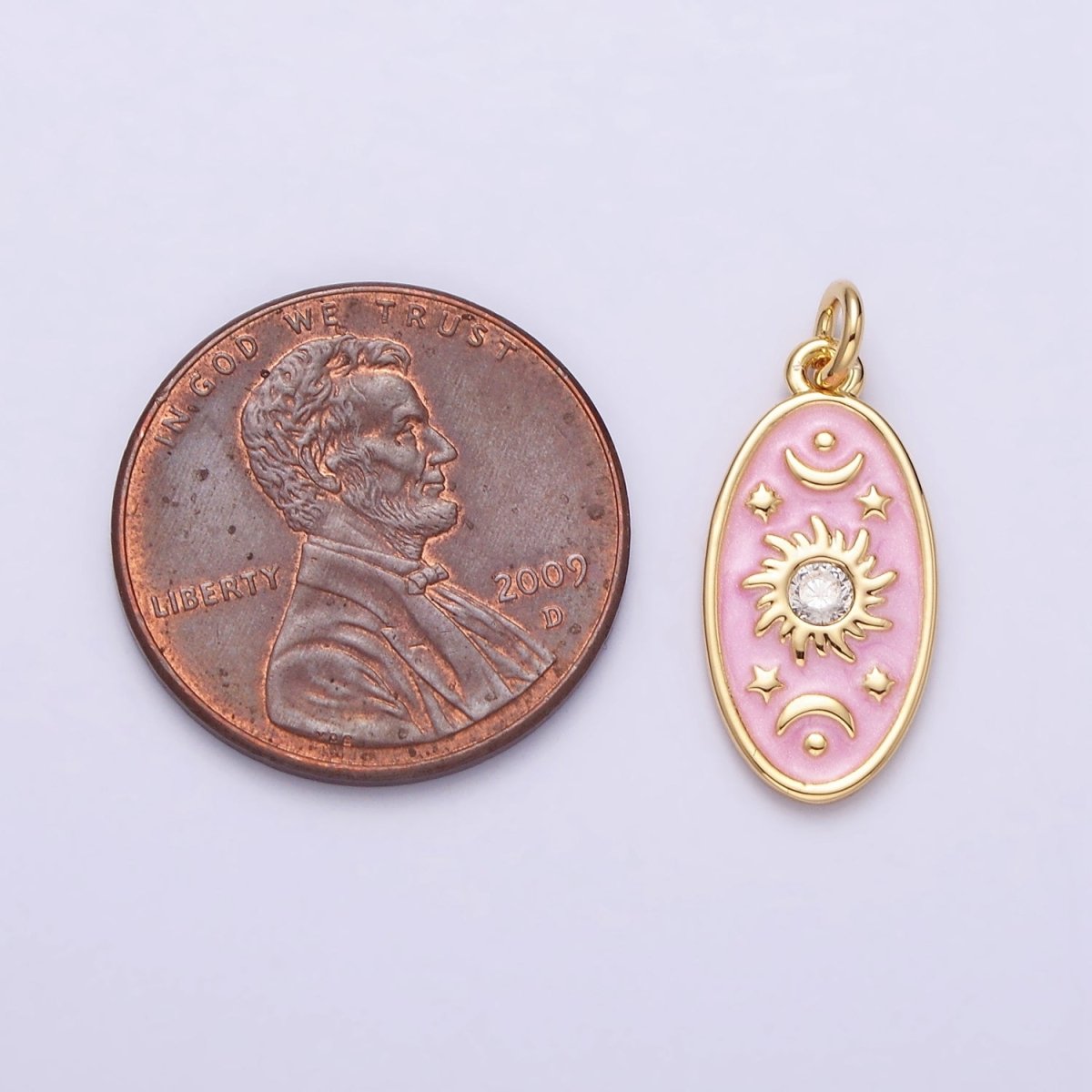 16K Gold Filled Celestial Sun Star Crescent Moon White, Blue, Pink Sparkly Enamel Oval Charm in Gold &amp; Silver | AC1336 - AC1341