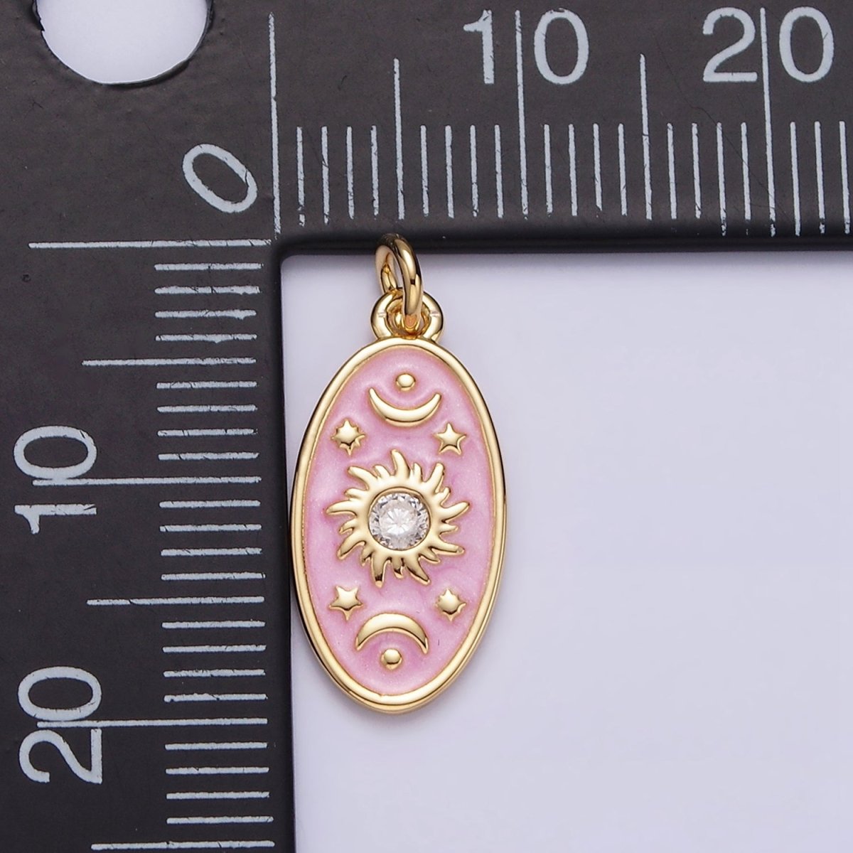 16K Gold Filled Celestial Sun Star Crescent Moon White, Blue, Pink Sparkly Enamel Oval Charm in Gold &amp; Silver | AC1336 - AC1341