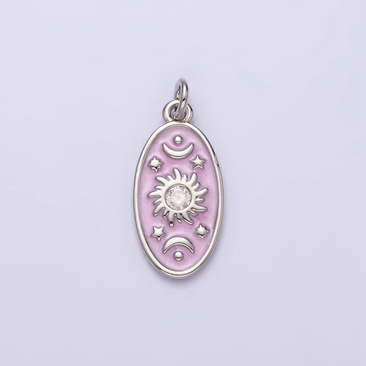 16K Gold Filled Celestial Sun Star Crescent Moon White, Blue, Pink Sparkly Enamel Oval Charm in Gold &amp; Silver | AC1336 - AC1341