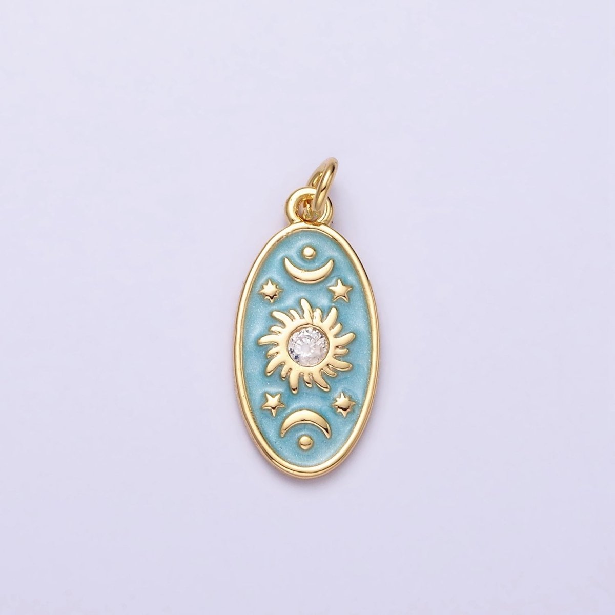 16K Gold Filled Celestial Sun Star Crescent Moon White, Blue, Pink Sparkly Enamel Oval Charm in Gold &amp; Silver | AC1336 - AC1341