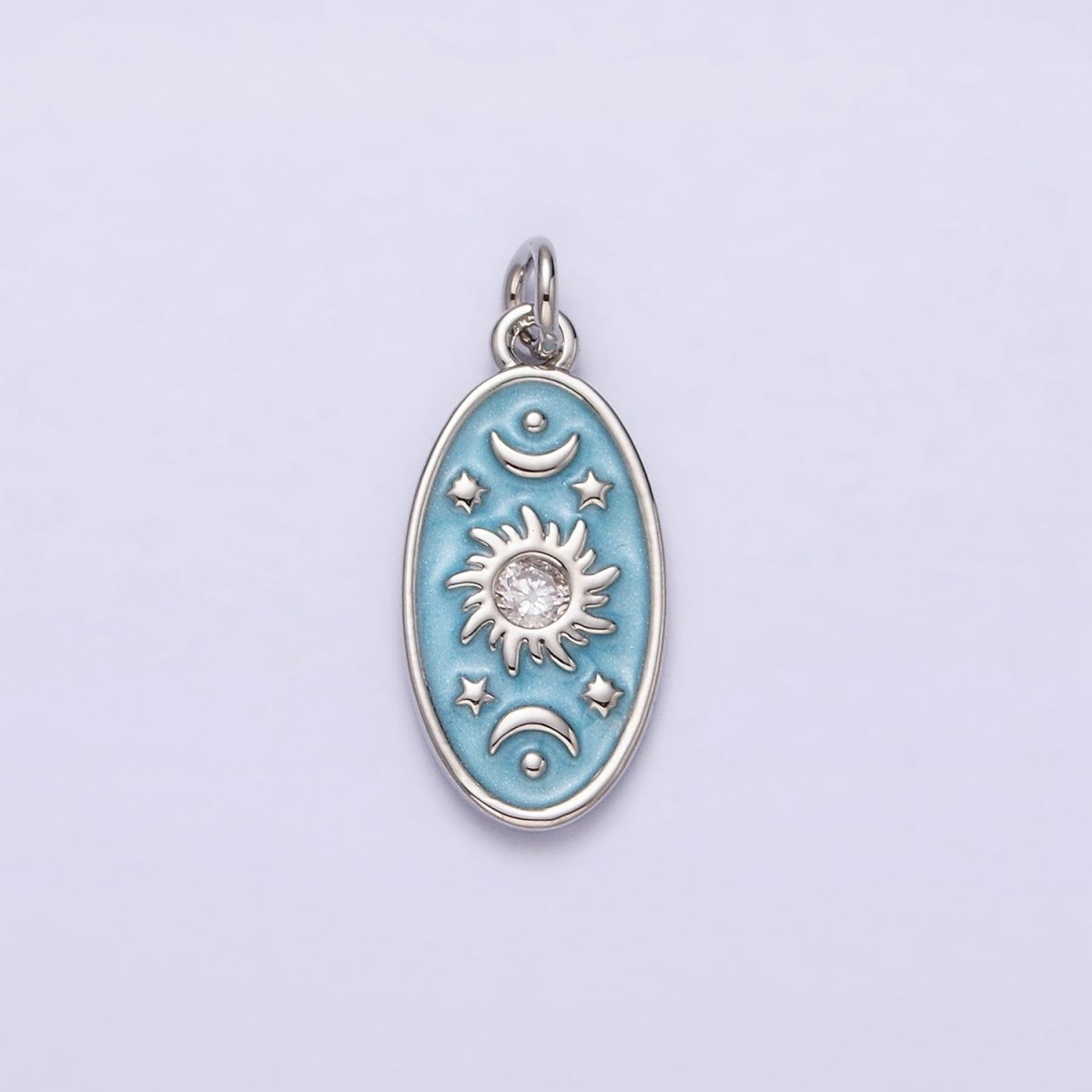 16K Gold Filled Celestial Sun Star Crescent Moon White, Blue, Pink Sparkly Enamel Oval Charm in Gold &amp; Silver | AC1336 - AC1341
