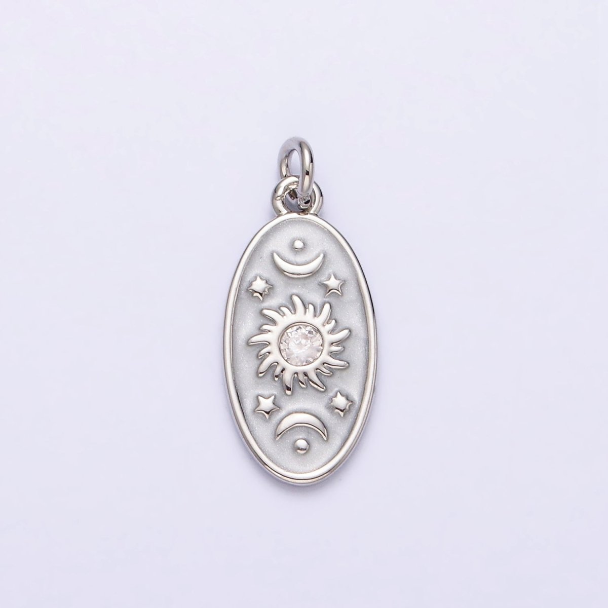 16K Gold Filled Celestial Sun Star Crescent Moon White, Blue, Pink Sparkly Enamel Oval Charm in Gold &amp; Silver | AC1336 - AC1341