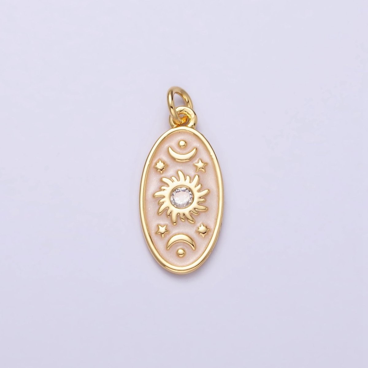 16K Gold Filled Celestial Sun Star Crescent Moon White, Blue, Pink Sparkly Enamel Oval Charm in Gold &amp; Silver | AC1336 - AC1341