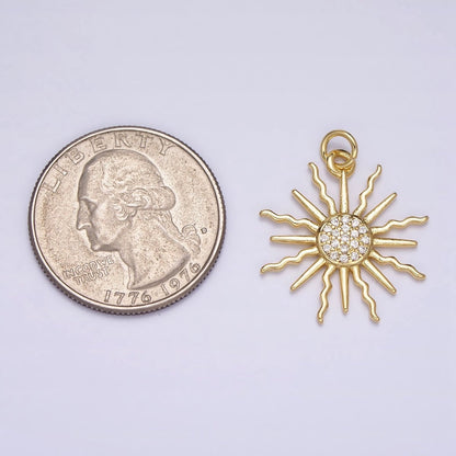 16K Gold Filled Celestial Sun Wiggly Ray Beam Micro Paved CZ Charm | AC1175