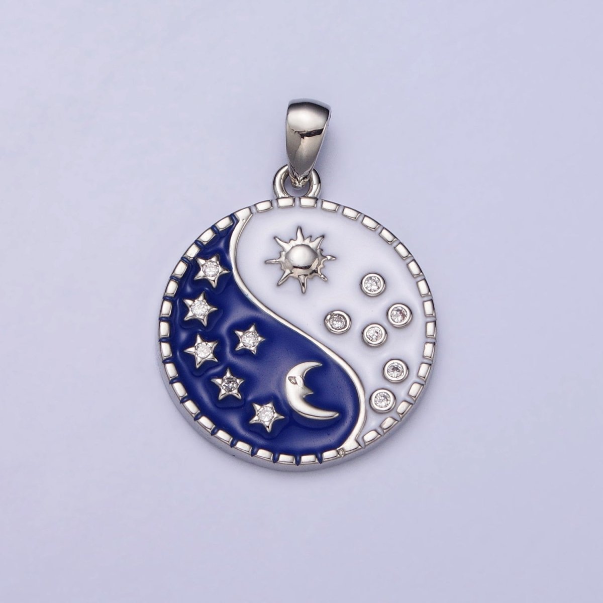 16K Gold Filled Celestial Yin Yang CZ Star White Sun Blue Moon Enamel Pendant in Gold &amp; Silver | AA533 AA534