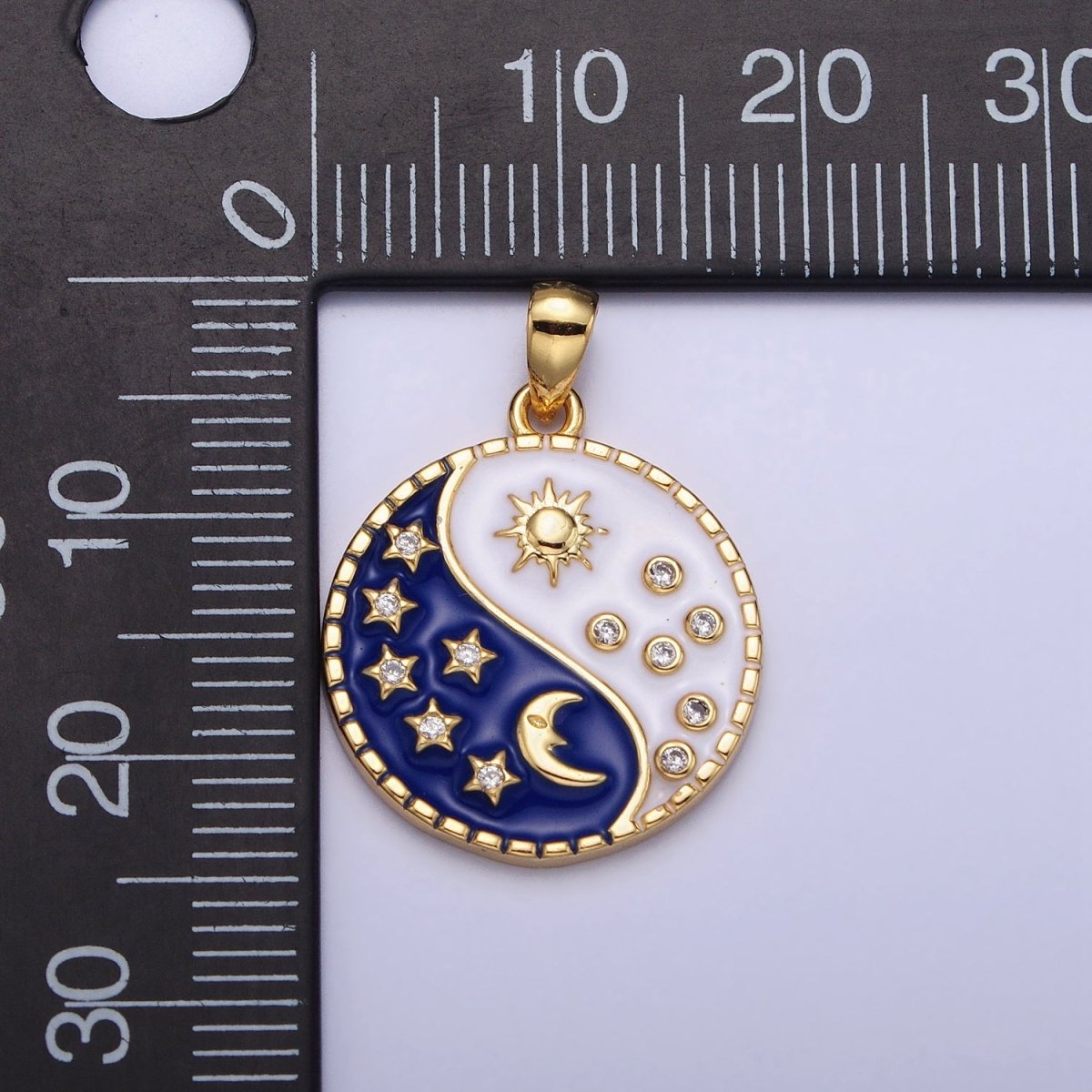 16K Gold Filled Celestial Yin Yang CZ Star White Sun Blue Moon Enamel Pendant in Gold &amp; Silver | AA533 AA534