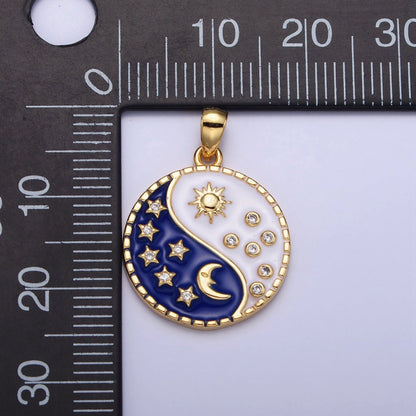 16K Gold Filled Celestial Yin Yang CZ Star White Sun Blue Moon Enamel Pendant in Gold &amp; Silver | AA533 AA534