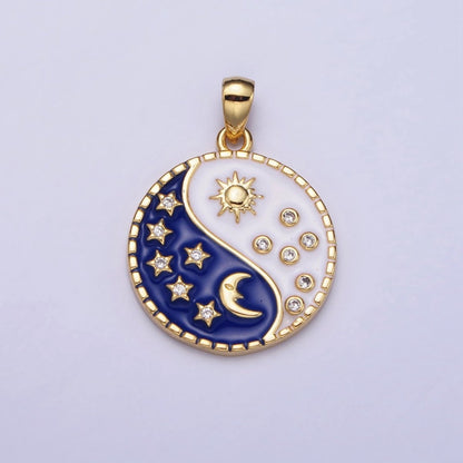 16K Gold Filled Celestial Yin Yang CZ Star White Sun Blue Moon Enamel Pendant in Gold &amp; Silver | AA533 AA534
